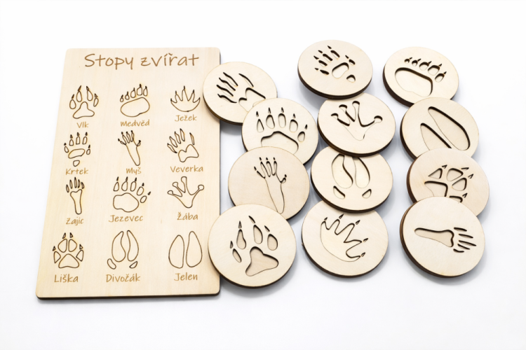 Stopy zvířat – hmatová sada ze dřeva