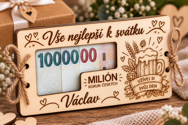 Dřevěná obálka k svátku s vlastním jménem - Motiv: Pivo