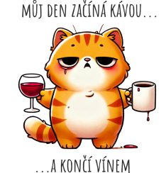 Hrnek kočka - Můj den začíná kávou a končí vínem